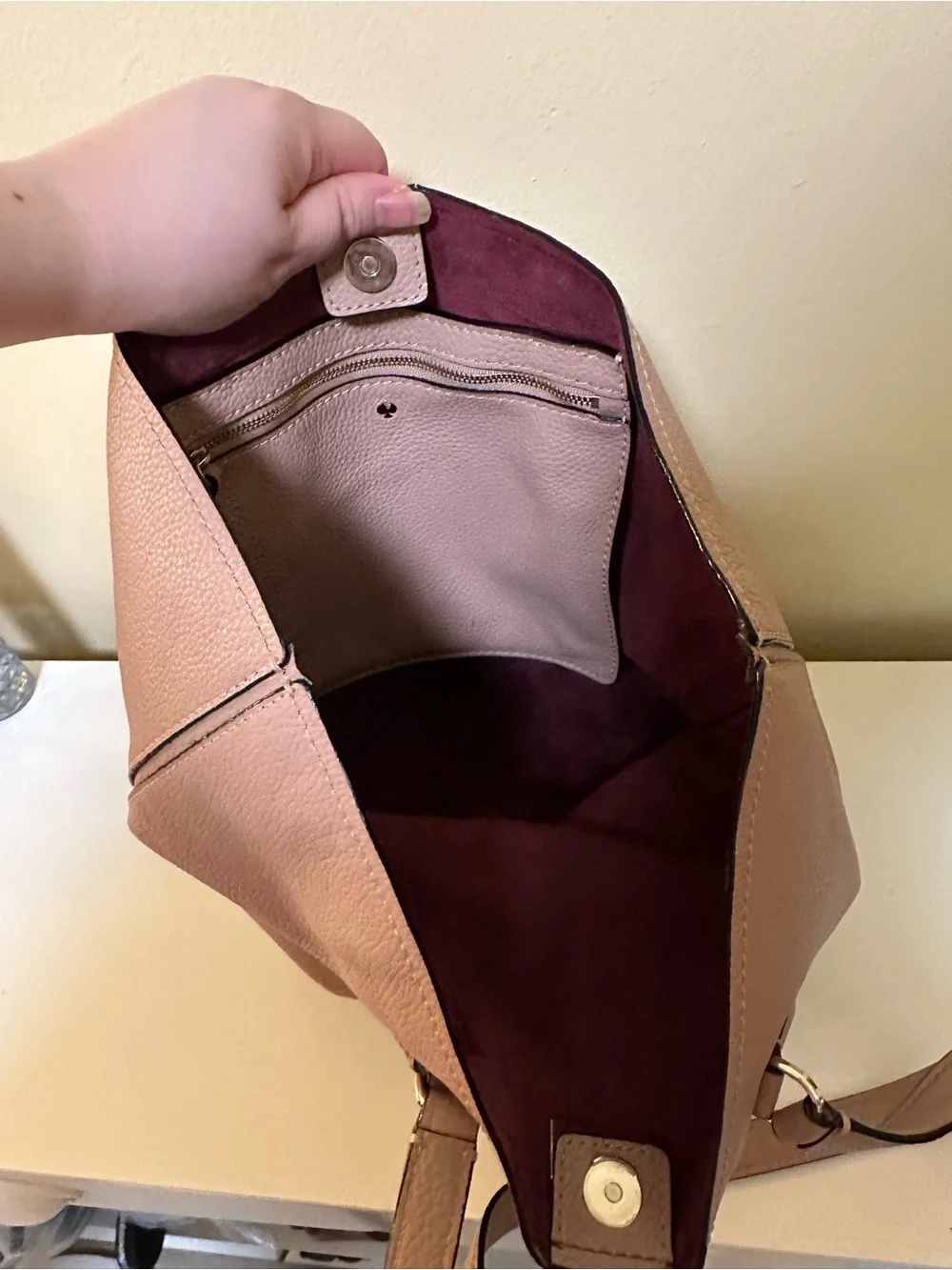 kate spade Pebbled Leather Tote in Dusty Pink